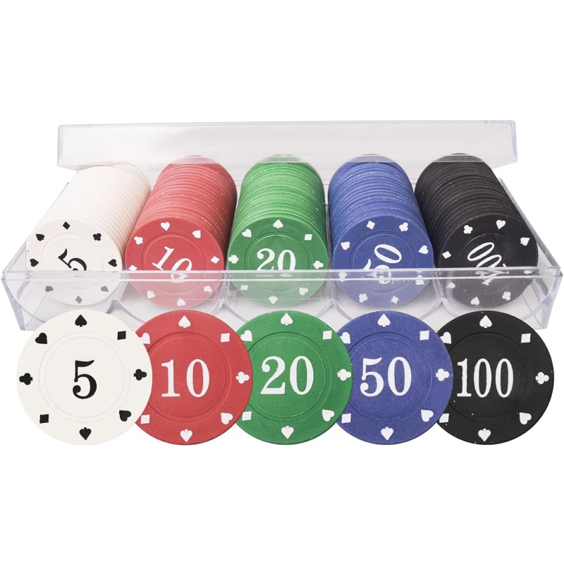 Professional Poker Chips Set, Denomination Poker Chips with Dice Striped Pattern for Card Blackjack Games & Parties - 100 Pieces 