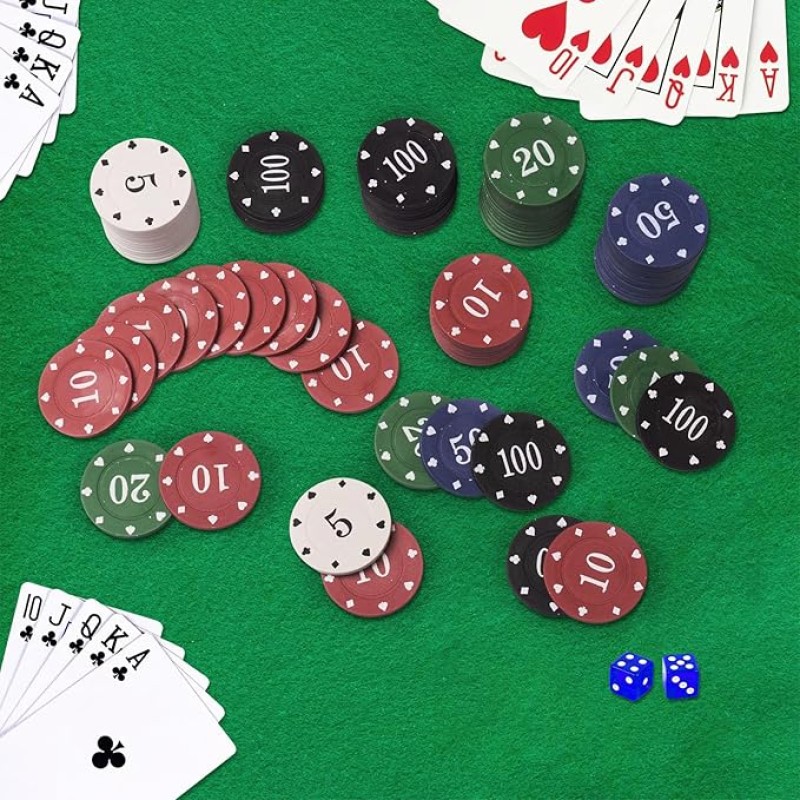 Professional Poker Chips Set, Denomination Poker Chips with Dice Striped Pattern for Card Blackjack Games & Parties - 100 Pieces 