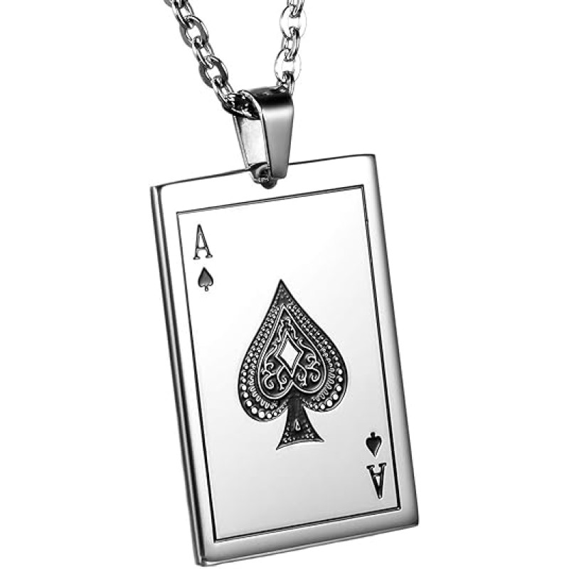 OIDEA Ace of Spades Necklace for Men: Stainlss Steel Necklace Good Luck Poker Card Pendant Necklace Hip Hop Rock Jewelry Gift for Mens Womens, 22 Inch Chain OIDEA Ace of Spades Necklace for Men: Stainlss Steel Necklace Good Luck Poker Card Pendant Necklace Hip Hop Rock Jewelry Gift for Mens Womens, 22 Inch Chain