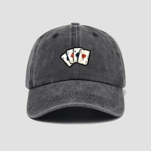 Poker Cards Game Embroidery Low Crown Mesh Golf Snapback Hat Cap - Black 